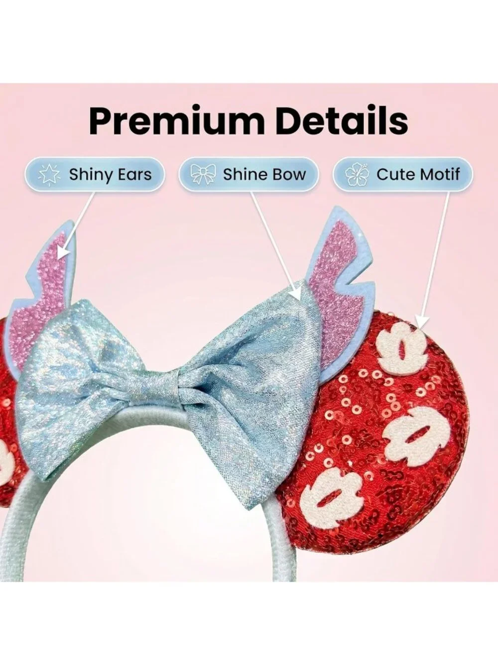 Women Silvery Sequin Polyester Shiny Bows Mickey Mouse Headband
